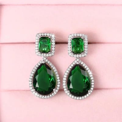 Luxe Vierkante Groene Zirkonia Kristal Hanger Oorbellen Exquise Modieuze Bruiloft Sieraden voor Vrouwen gray