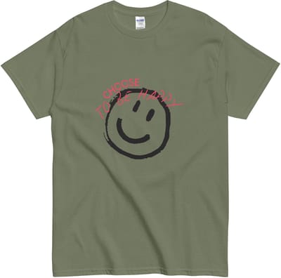 T Shirt Dames Heren - Met Quote en Smiley Print Choose to be Happy - Katoen - Fashion Shirt - Khaki Groen - S