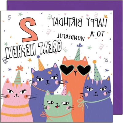 Verjaardagskaart Neef - Kinderkaart Kat - Verjaardag Vieren - Dikke Kwaliteitskaart - 145 x 145 mm - Gekleurd