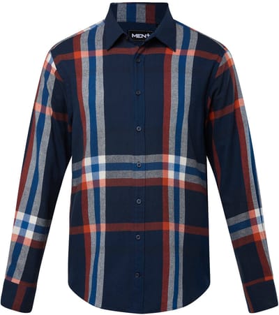 Men Plus - Heren - Geruit flanellen overhemd lange mouwen kentkraag - Navy blauw - Maat L