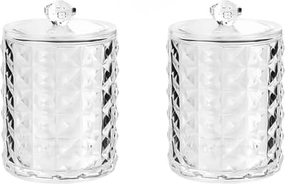 Duurzame opbergdoos voor wattenstaafjes en wattenpads, transparante kunststof organizer met diamantpatroon voor cosmetica en make-up in de badkamer