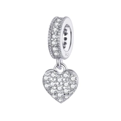Hartvormige dangle bedel zirkonia | bead | bedels voor armband | Zilverana | geschikt voor alle bekende merken | 925 zilver | moederdag