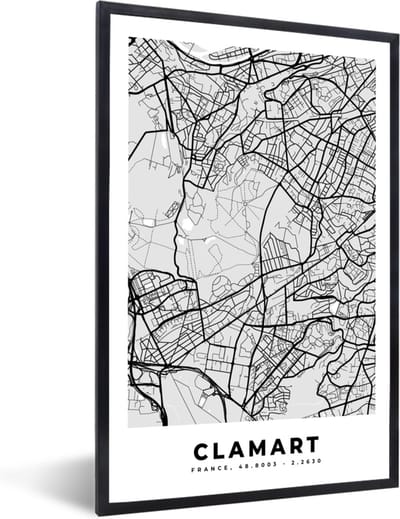 Fotolijst incl. Poster - Stadskaart - Frankrijk - Kaart - Clamart - Plattegrond - 40x60 cm - Posterlijst