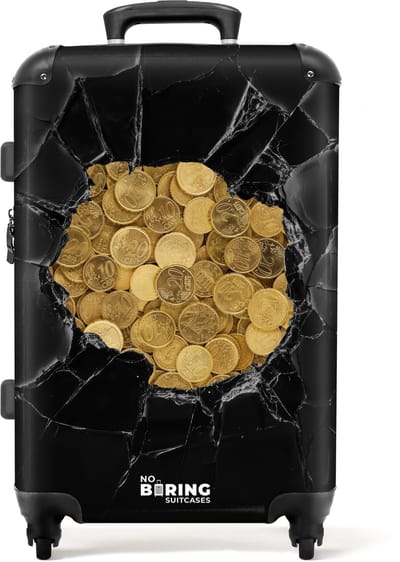 NoBoringSuitcases.com® - Koffer groot - Rolkoffer lichtgewicht - Gouden munten achter gebroken wand - Reiskoffer met 4 wielen - Grote trolley XL - 20 kg bagage - Valiezen middelgroot - Hardcase bagagekoffer - Suitcase large
