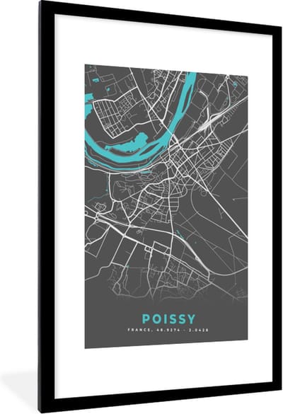 Fotolijst incl. Poster - Poissy - Stadskaart - Kaart - Plattegrond - Frankrijk - 60x90 cm - Posterlijst