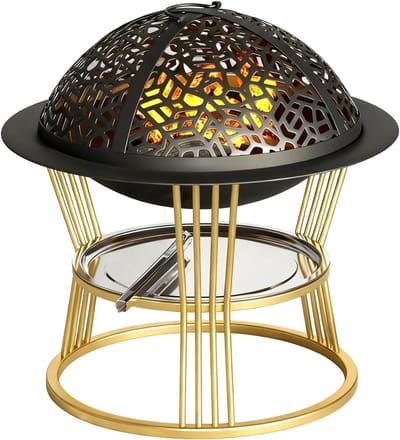 Vuurkorf Buiten - Tuinhaard Kampvuur - Gezellige Avonden - Inclusief Vonkenscherm - 40cm Diameter - Goud