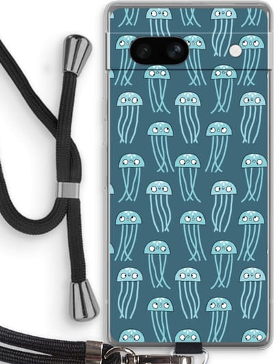 Case Company® - Hoesje met koord geschikt voor Google Pixel 7A hoesje met Koord - Kwallie - Telefoonhoesje met Zwart Koord - Bescherming aan alle Kanten en Over de Schermrand