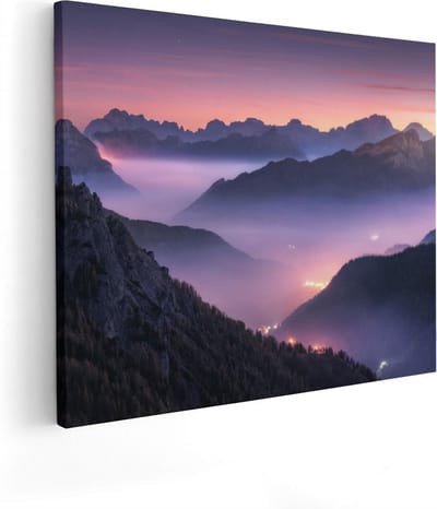Artaza Canvas Schilderij Landschap - 50x40 cm - Wanddecoratie Bergen - Muurdecoratie Mist - Schilderijen Op Canvas Natuur