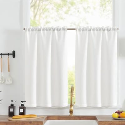 Moderne Keuken Vitrage Bistrogordijn 70 x 90 cm - Set van 2 Stuks - Semi-transparant Wit Linnenlook