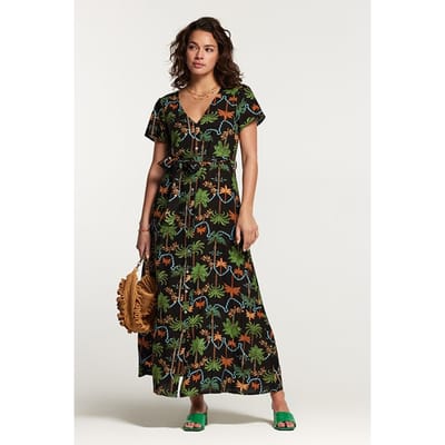 Shiwi Brazil Dress Jaipur Palm Black Maat: XS | Blousejurken Outlet | Dames | Zwart