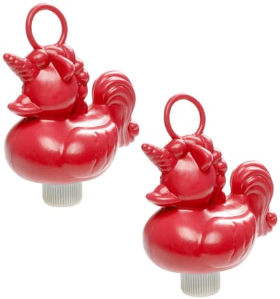 Duckiez eenhoorn badeendje badspeelgoed - 6x - rood - 12 x 6 cm - Met oogje voor het hengelspel - kunststof
