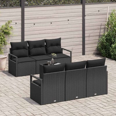 vidaXL - Tuinbank - Set - 7 - st - 6-Aantal - zitplaatsen - Zwart - poly - rattan