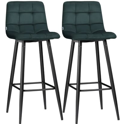 Sweiko Barkruk - Set van 2 - Velvet - Metalen frame - Met voetsteun - Donkergroen