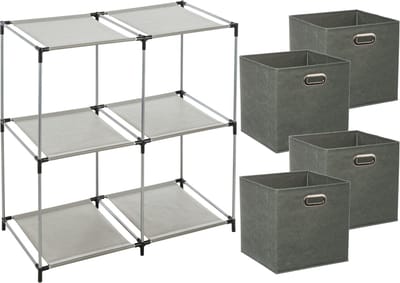 5Five Kastmandjes/opberg manden - olijfgroen - 4x stuks van 29 Liter - Metalen rekje is 67 x 68 cm