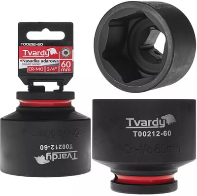 Tvardy Slagdop kort model zeskant - chroom-molybdeenstaal - 60 mm dopmaat, aandrijving 19 mm vierkant - zwart - voor slagmoersleutel in auto en industrie