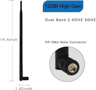 WiFi Antenne - Draadloze Antenne - Netwerkverbetering - Omnidirectionele Dekking - 39.5 cm - Zwart