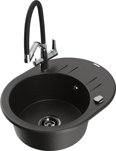 Mexen Kevin granieten spoelbak met 1 bak en Duo keukenkraan, zwart/goud metallic - 6517-75-671701-07-B
