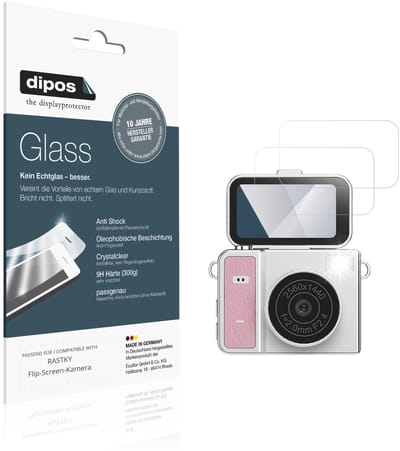 dipos – 2x Pantserfolie geschikt voor RASTKY Flip-Screen-Kamera | 9H Screenprotector