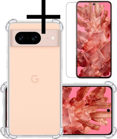 Hoesje - Met Screenprotector - Geschikt voor Google Pixel 8 - Sterk & Shockproof - Siliconen Case - Back Cover - Telefoon Hoes - Shock Proof - Transparant