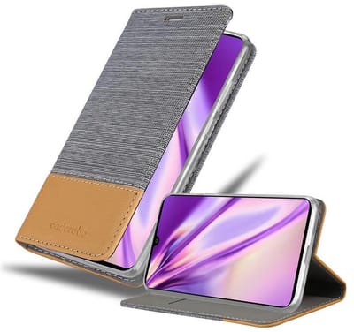 Cadorabo Hoesje geschikt voor Samsung Galaxy A41 in LICHTGRIJS BRUIN - Beschermhoes met magnetische sluiting, standfunctie en kaartvakje Book Case Cover Etui