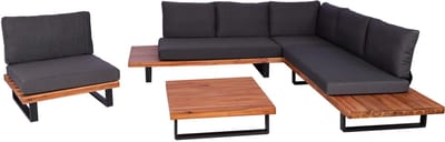 Tuinset met fauteuil MCW-H54, loungeset met bank, gesponnen polyacaciahout, MVG-aluminium ~ bruin, bekleding donkergrijs