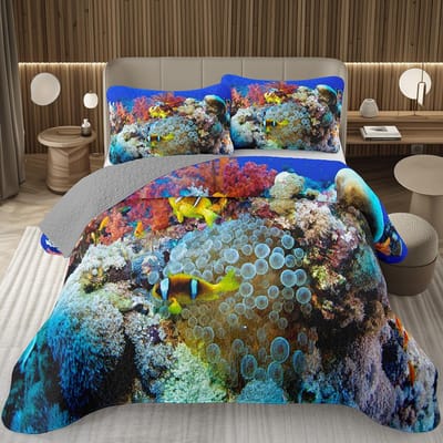 Vis Sprei Twin Queen Oceaan Marine Thema Quiltset voor Jongens Meisjes Tienerkamer Zacht Lichtgewicht Zee Dier Gewatteerd Beddengoed EU Single 135x200cm