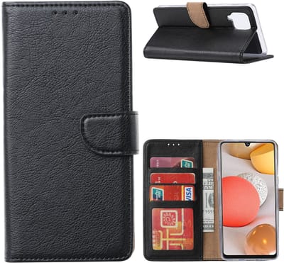 Hoesje Geschikt Voor Samsung Galaxy A12 Hoesje Geschikt Voor Samsung Galaxy A12 bookcase met Pasjeshouder - Zwart
