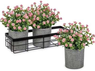 Unyqoos ® Decoratieve Set van 3 Kunstbloemen in Pot met Moderne Metalen Mand voor Huisdecoratie