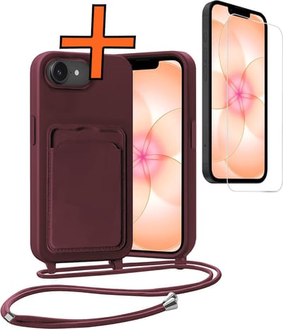 Hoesje Geschikt voor iPhone 17e Hoes Met Telefoonketting Met Screenprotector - Backcover Geschikt voor iPhone 17e Case Met Koord - Aubergine