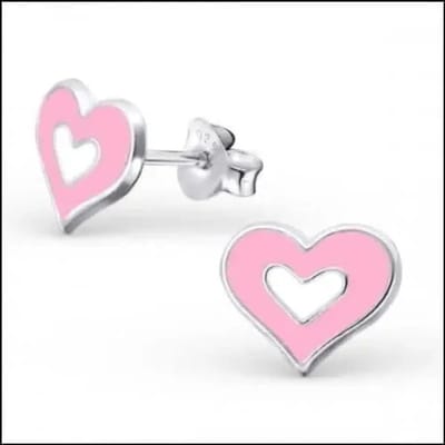 Aramat Jewels | Oorbellen | Zilveren Hartje Oorstekers – 925 Zilver -Emaille | Roze/Wit-8x9mm | |7mm | Zilver | Kinderen, Volwassenen | Verkleurd niet