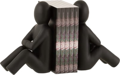 J-Line boekensteun P'tit Maurice - kunststof - zwart - set van 2
