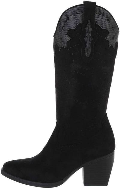 ZoeZo Design - laarzen - kuit laarzen - western laarzen - cowboylaarzen - halflange laarzen - suedine - zwart - maat 38 - hakhoogte 6 cm