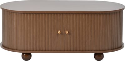 Ovale Salontafel Walnoot - Met Opbergruimte en Schuifdeuren - MDF Hout - Woonkamer - 100x50x40 cm