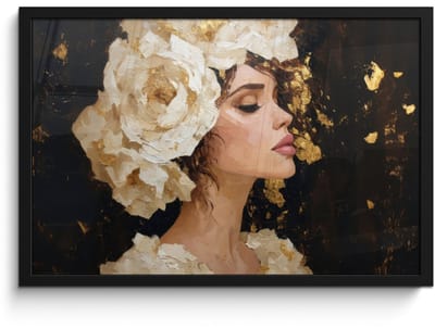 Poster in lijst - Fotolijst 60x40 cm - Posters - Abstract - Vrouw - Bloemen - Wit - Posterlijst zwart - Decoratie - Wanddecoratie woonkamer - Muurdecoratie slaapkamer