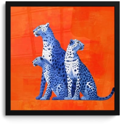 Poster in lijst - Fotolijst 40x40 cm - Posters - Luipaarden - Stippen - Oranje - Posterlijst zwart - Decoratie - Wanddecoratie woonkamer - Muurdecoratie slaapkamer