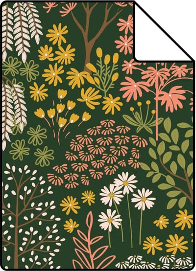 Proefstaal ESTAhome behang bomen en bloemen groen, roze en geel - 26.5 x 21 cm - 131189-S