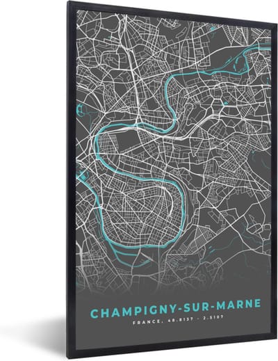 Fotolijst incl. Poster - Frankrijk - Kaart - Stadskaart - Plattegrond - Champigny-sur-Marne - 40x60 cm - Posterlijst