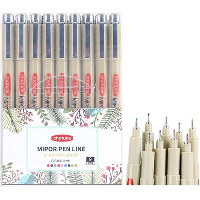 Precisie Micro-Lijn Pennen Collectie van 9 Kleuren Penseel Fineliner Inkt Pennen Waterbestendig Archief Inkt Multiliner Schetsen Anime Tekenen