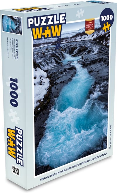 Puzzel Verschillende blauwe kleuren in het water van de Gullfoss waterval - Legpuzzel - Puzzel 1000 stukjes volwassenen