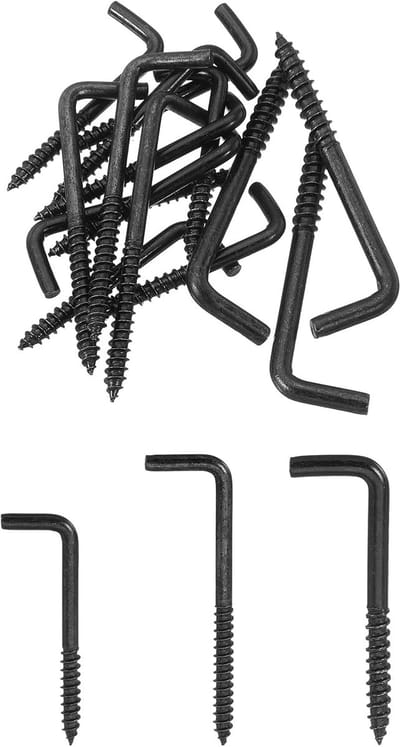 Haken, 1 set L-vormige schroefhaken voor schroeven, haakse schroefhaken van metaal in 7 vormen om op te hangen, zwart