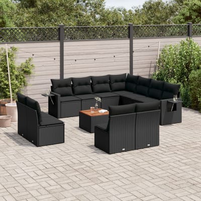 vidaXL - 12-delige - Loungeset - met - kussens - poly - rattan - zwart