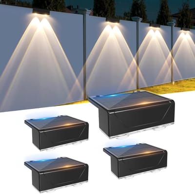 Zonne-energie Tuinverlichting, 4 Stuks Waterproof Buitenlampen met 3 Lichtmodi voor Tuinhekken, Terras en Trappen
