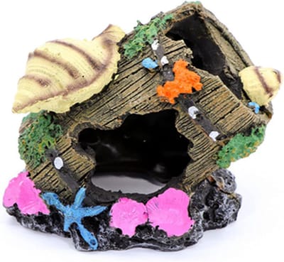 Ynkkvre - Aquariumdecoratie - Aquarium Grot - Schuilplek - 1 stuk - Hars - Met groene planten - 11x10x8 cm - Voor vissen en garnalen - Natuurlijke schuilplaats