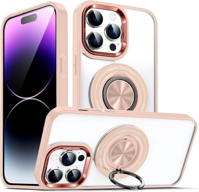 Magsafe Hoesje Geschikt voor iPhone 14 Pro Max hoesje Transparant Rose Goud - Met Ring houder iPhone 14 Pro Max Telefoonstandaard