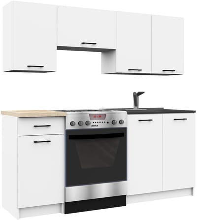 Complete Keuken, Keukenmeubelset OLIWIA met Verkblad 180 cm breed / Keukeneenheid zonder apparatuur / Wit / 180 x 203 x 46 cm
