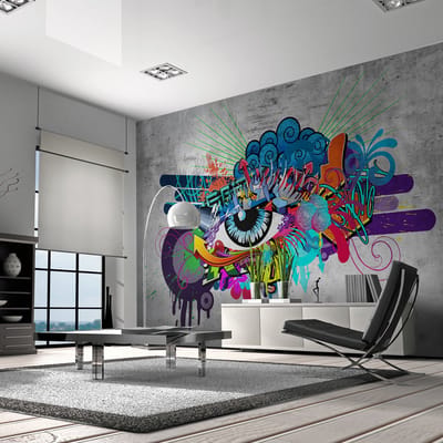 98cm X 70cm - Zelfklevend fotobehang - Graffiti Oog, 8 maten, premium print, geen behangtafel nodig, instructies bijgevoegd, eenvoudig aan te brengen