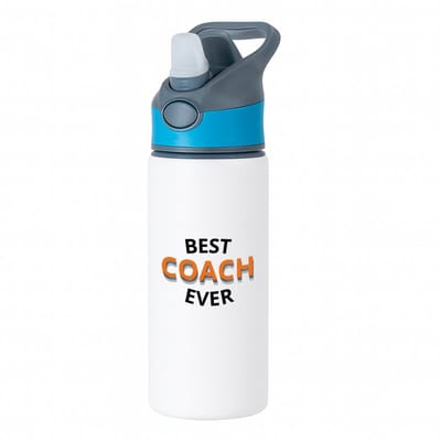 Hacebo® - best coach ever waterfles met rietje blauw - Coach - een coach - sport - verjaardagscadeau - klein cadeautje - kado - gift - water fles - 650ML