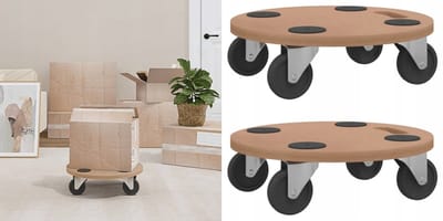 2x Verhuiswielen Platform, Rond, Houtcomposiet, 250kg