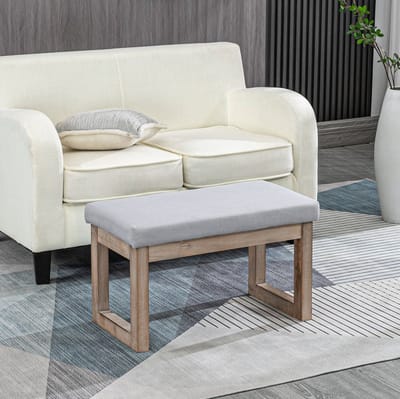 OKWISH Voetenbankje 68 x 38 x 42 cm - Gestoffeerde Zitting Met Houten Poten - Voor Woonkamer, Slaapkamer Of Hal - Stof En Hout - Grijs