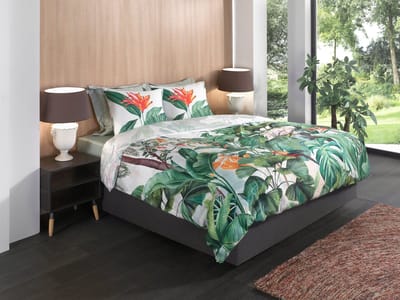 Heckettlane Dekbedovertrek Elisa - Dekbed met instopstrook - Wit - Dekbedovertrek van 100% Katoen-Satijn - Bladeren - 260x200-220 cm + 2 slopen 60/70 cm - Bangkok
